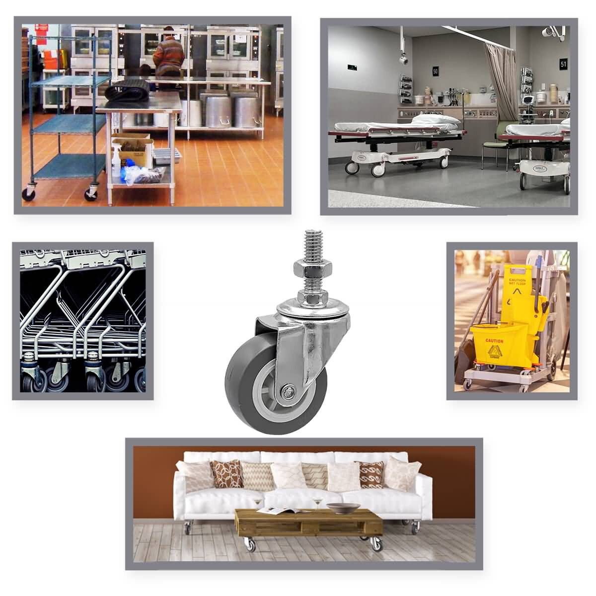 8 Pack 2 Inch Grey PU Stem Caster Swivel Polyurethane Caster Wheels