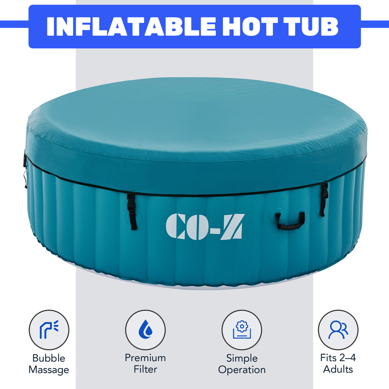 6ft Inflatable Hot Tub Portable Above Ground Pool with 120 Air Jets Heater Teal