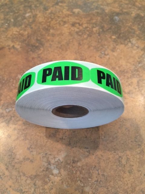 PAID GREEN BLACK store LABELS 1000 PER ROLL GREAT STICKERS