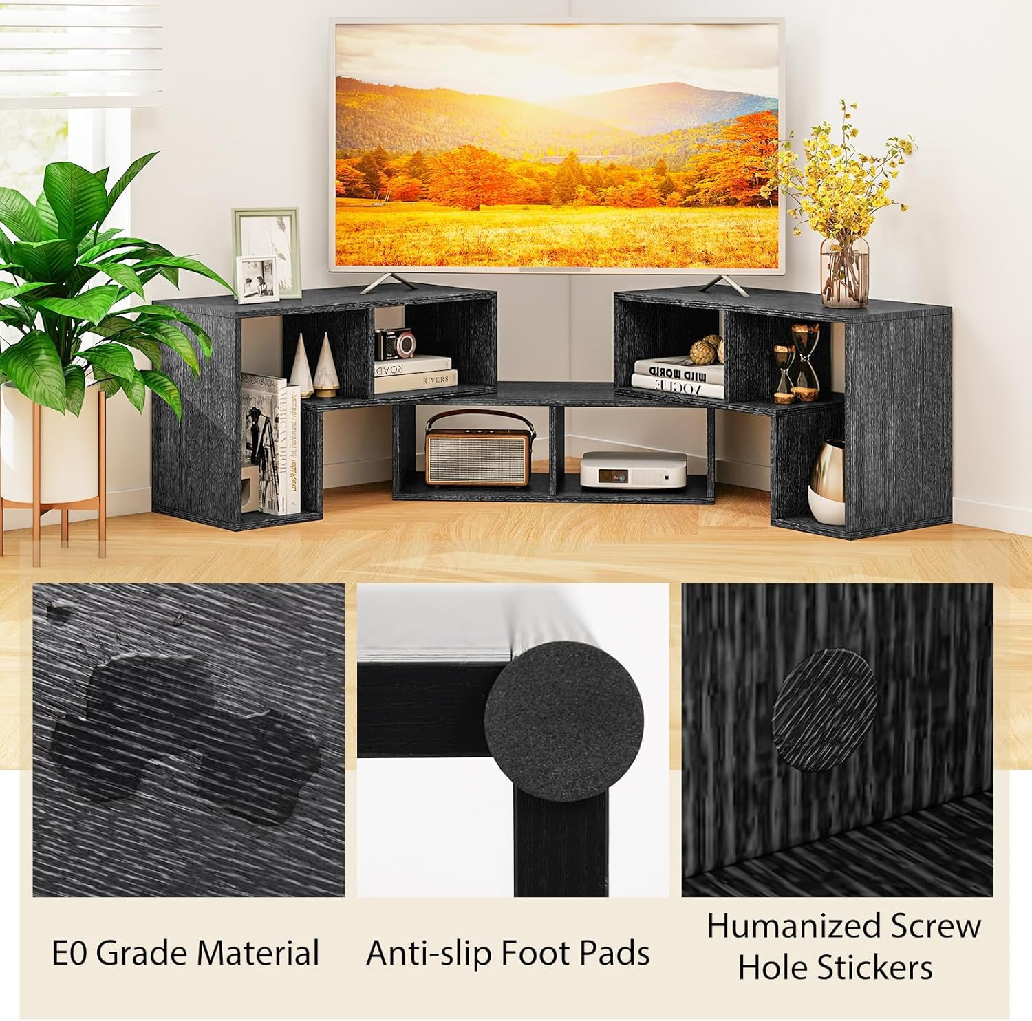 3 Piece Adjustable TV Stand Console Media Center for 50-65 Inch TV Black