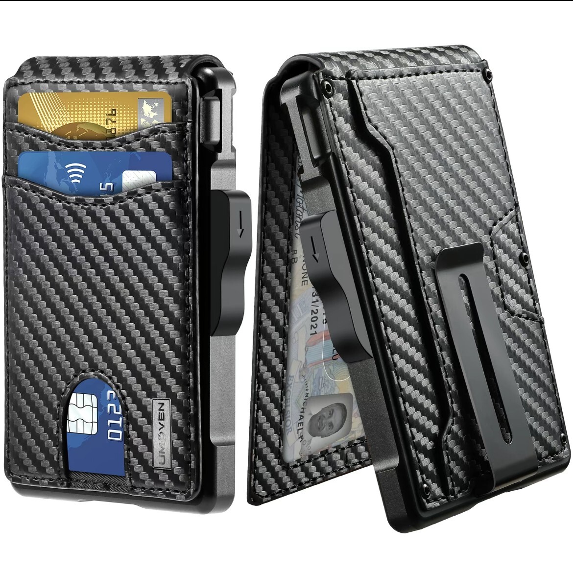 Men's Slim Pop Up Bifold Wallet with Money Clip, Minimalist Wallet RDIF Blocking