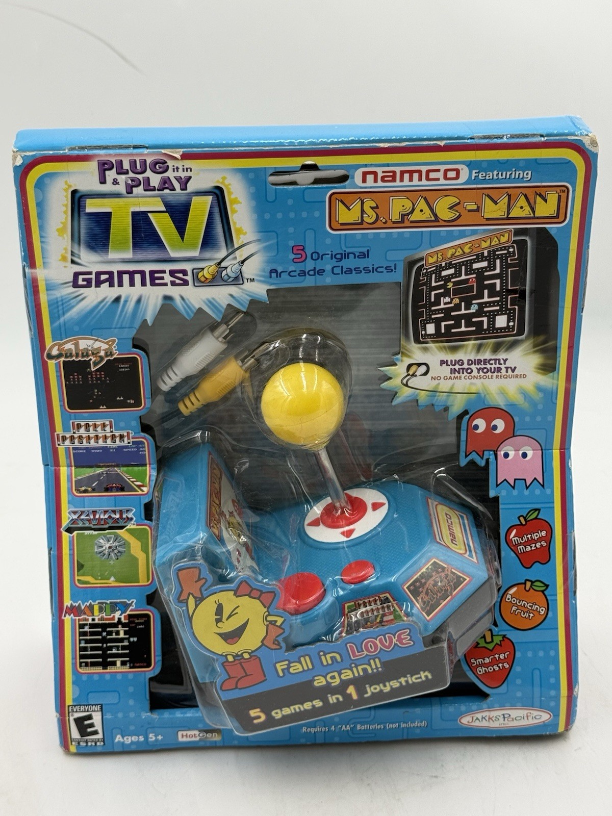 Namco Ms. Pac-Man 5-in-1 TV Plug N Play Arcade Game Joystick (Jakks 2004) SEALED