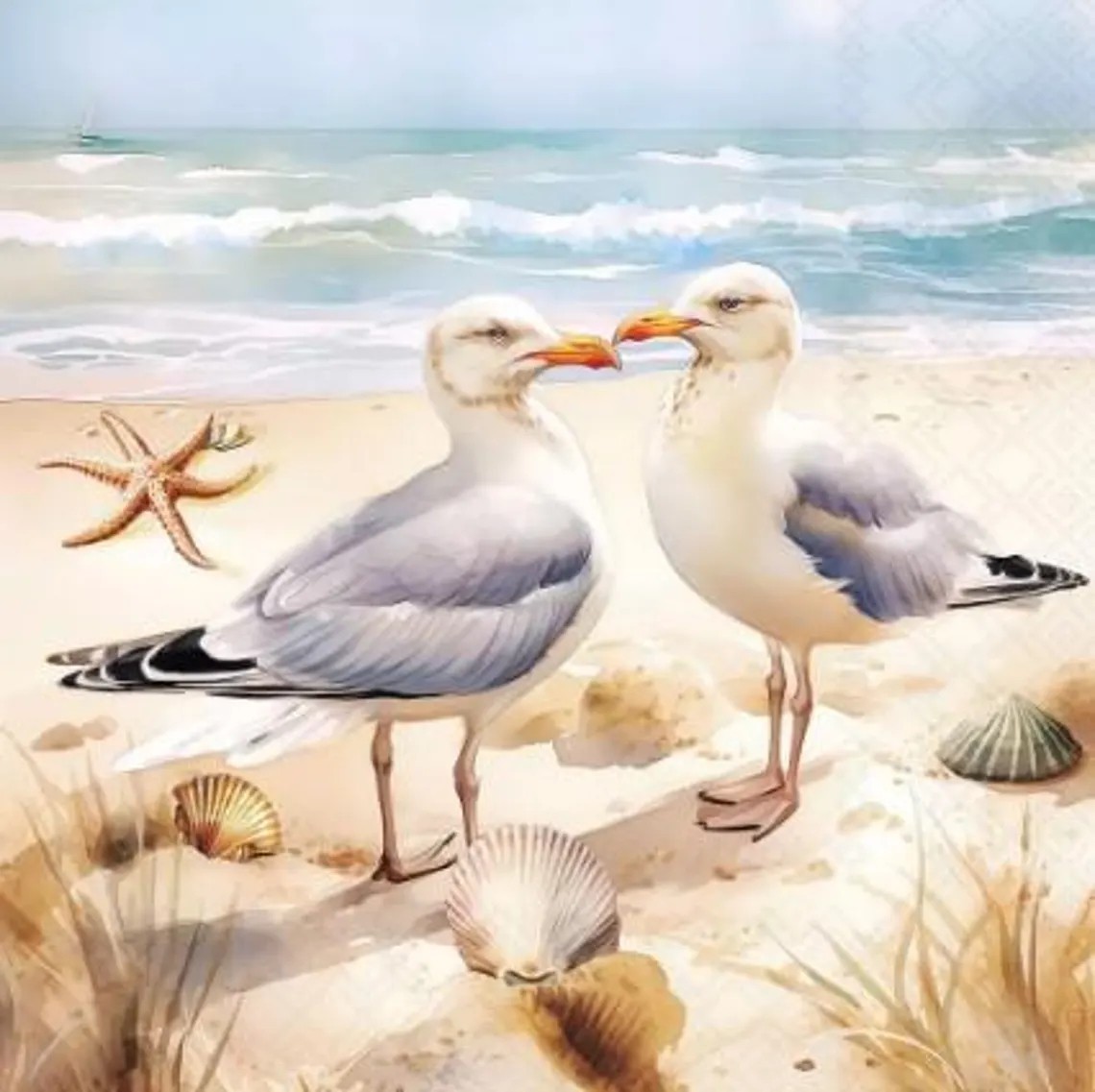 Decoupage Art Craft Napkins-Cocktail Size 5" x 5" Seagulls, Beach, Ocean