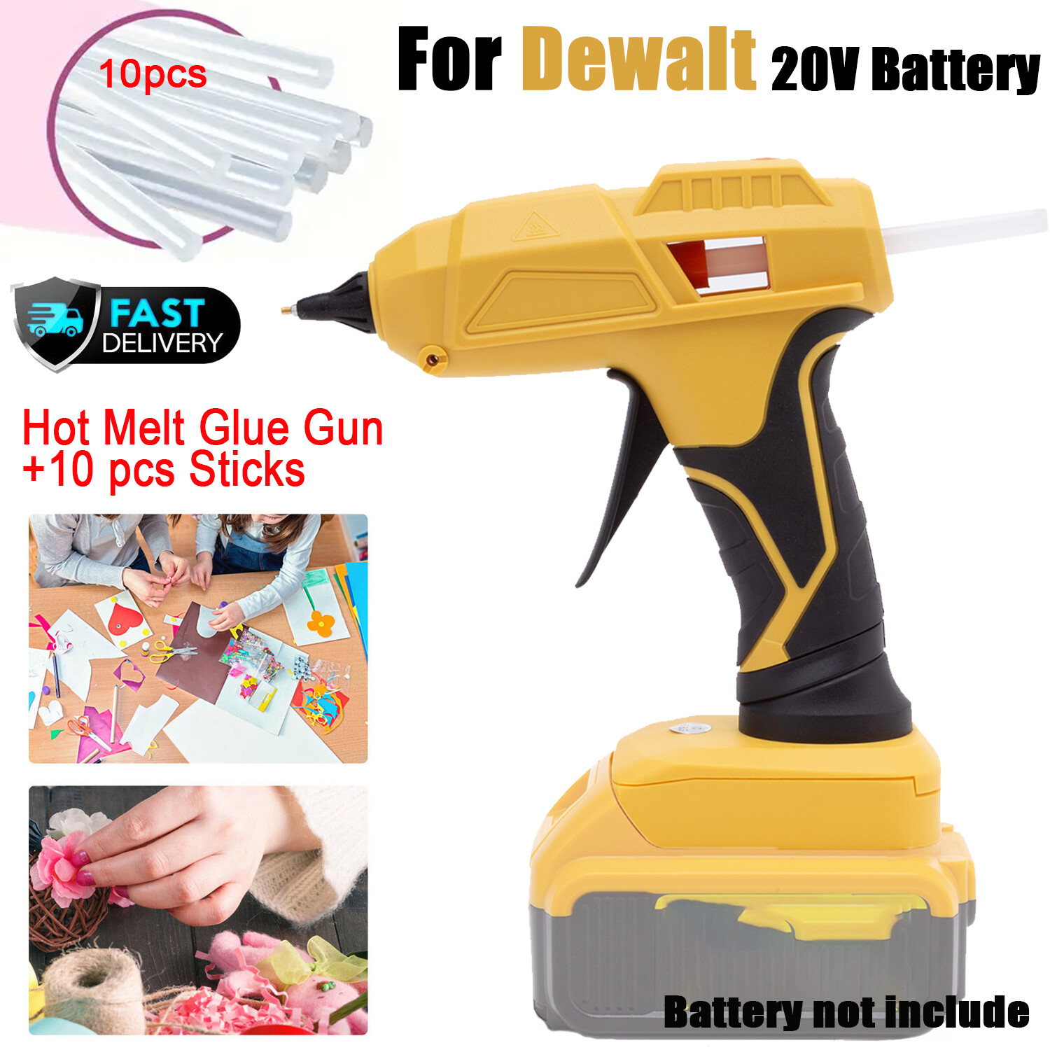 Cordless Hot Melt Glue Gun For Dewalt 18/20v Max Li-Ion Battery w/10 Sticks US