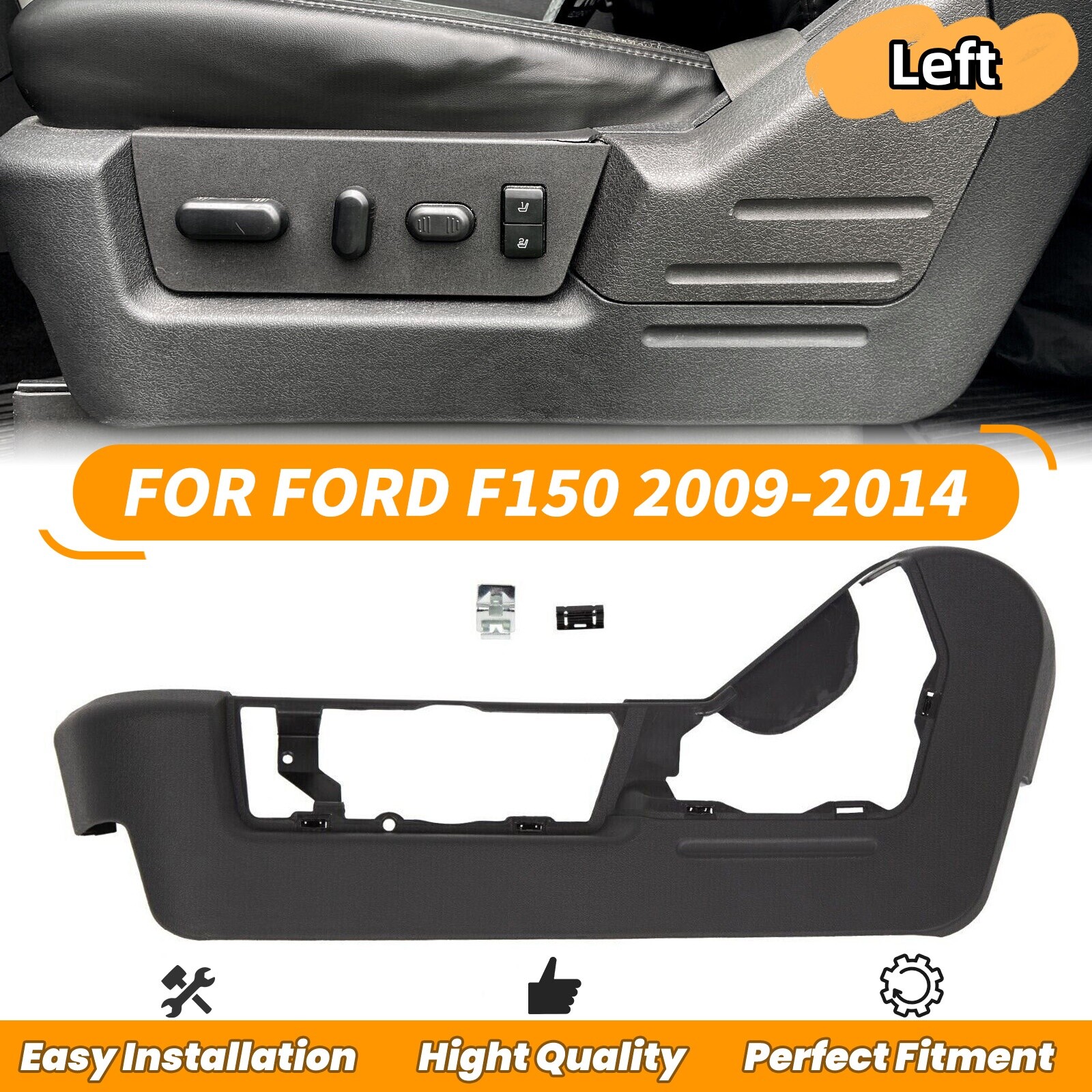 For 2009-2014 Ford F150 Seat Cover Trim Panel Bezel Black Drivers Side