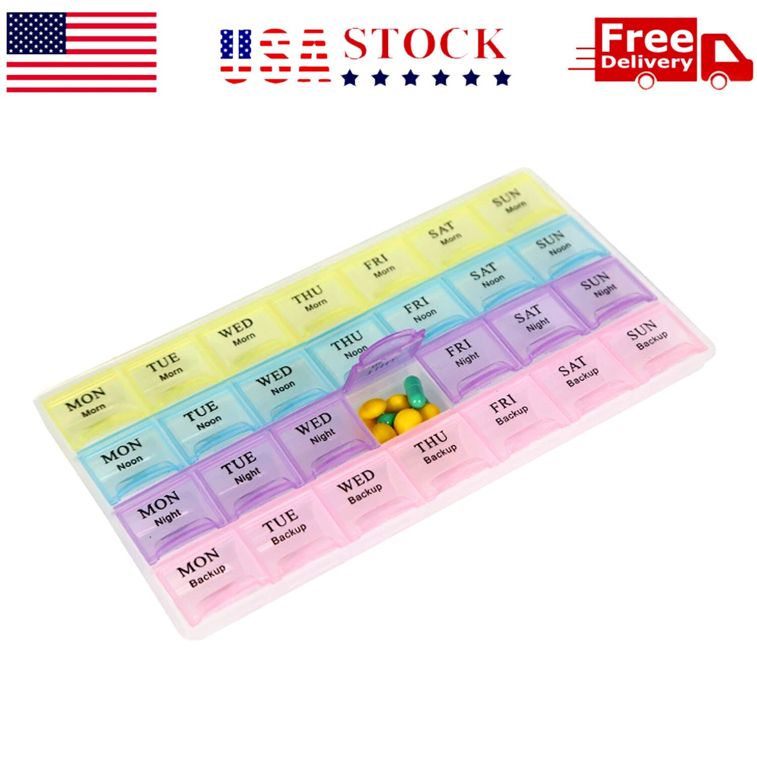 Monthly Pill Organizer Pill Case Pill Box One Week 4 Times a Day AM PM Daily