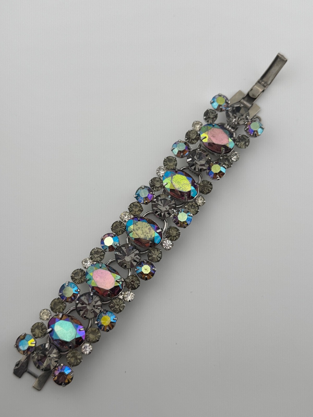 Vintage Juliana D&E 5 Link Bracelet Oval AB Aurora Borealis Rhinestone READ