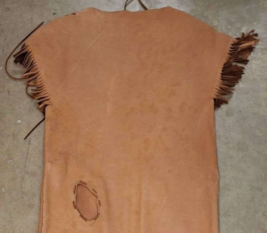 Used Vintage Buckskin Leather Suede Handmade Native American Dress Beads Fringed