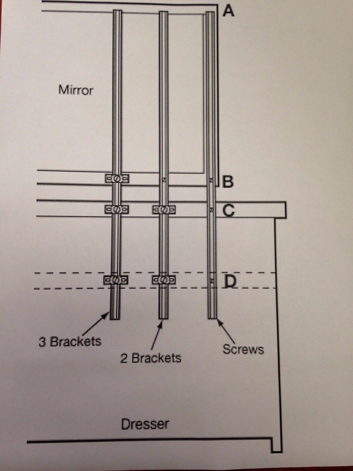 Bracket Assembly for Dresser Mirror Supports