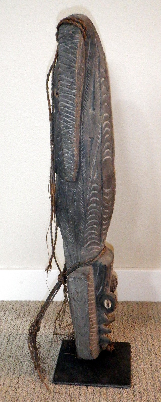 Papua New Guinea Wooden Crocodile Whistle/Flute, 22" H, 4" W with mount