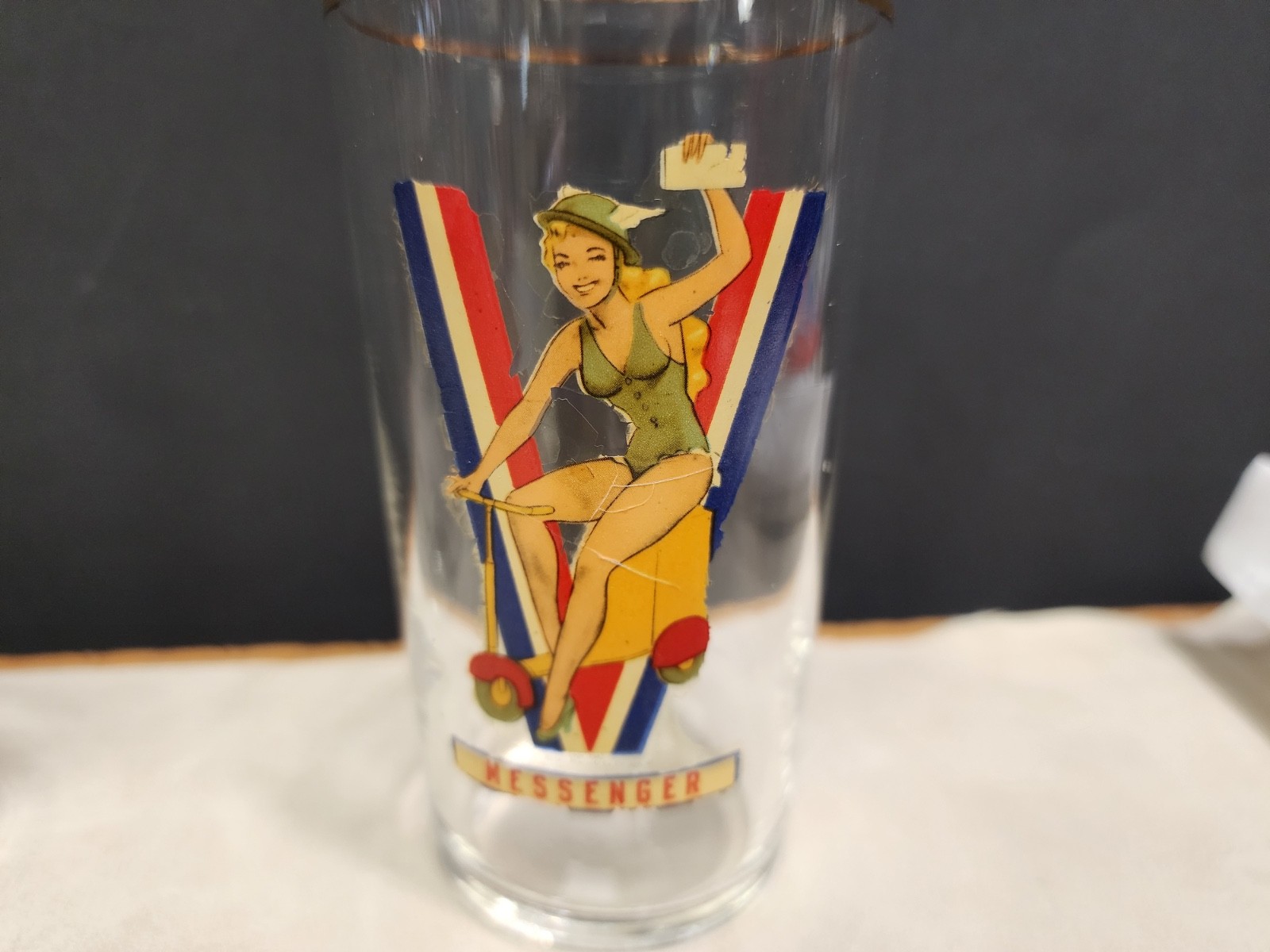 6 WWII Victory Drinking Glasses Pinup Girl V is for Victory Vintage 1942
