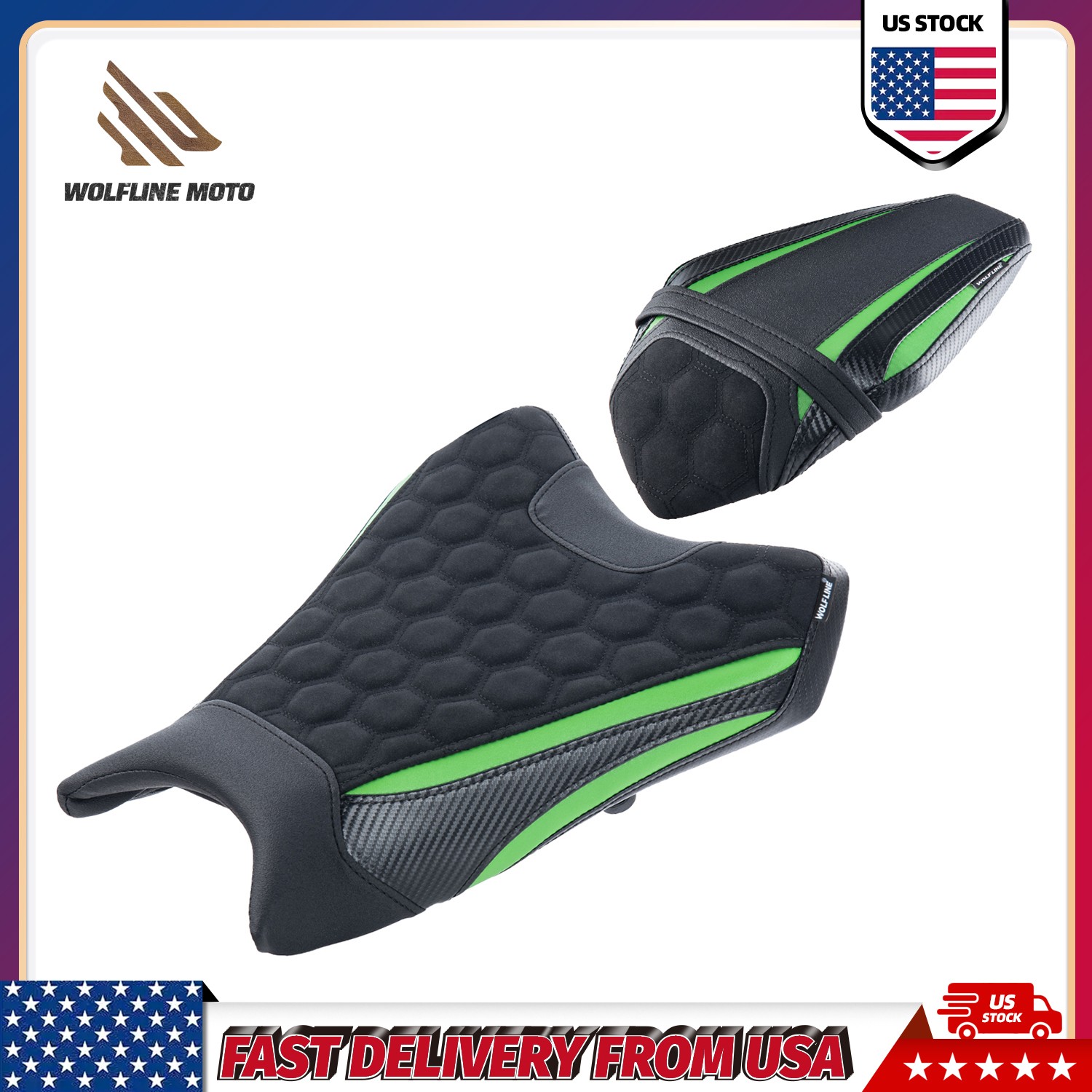 WOLFLINE Dual Seat Rider Passenger Seat For Kawasaki ZX-6R 2019-2025 Comfort