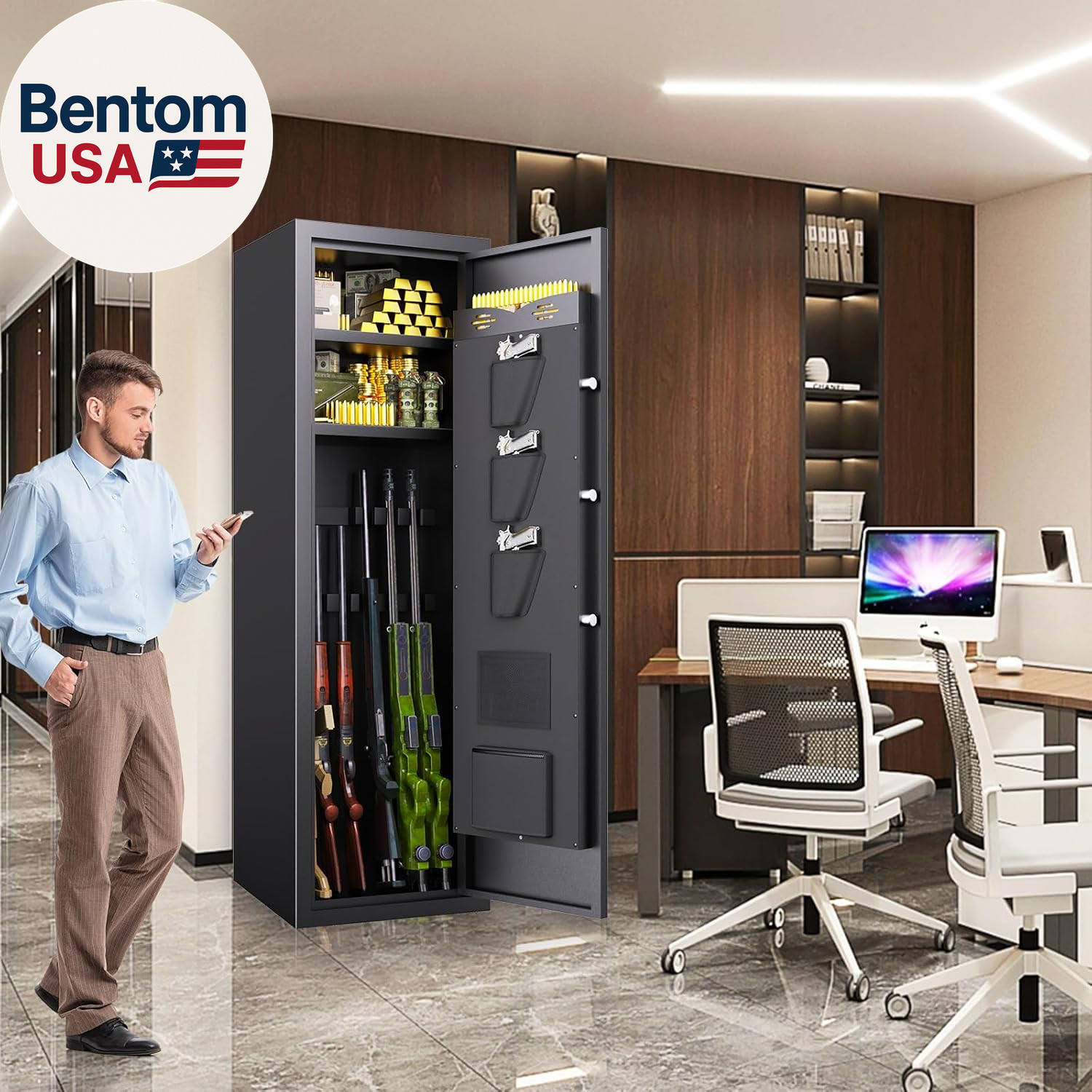 8-12 Gun Safe for Rifles and Pistols,Biometric Fingerprint Lock,No Assembly Requ