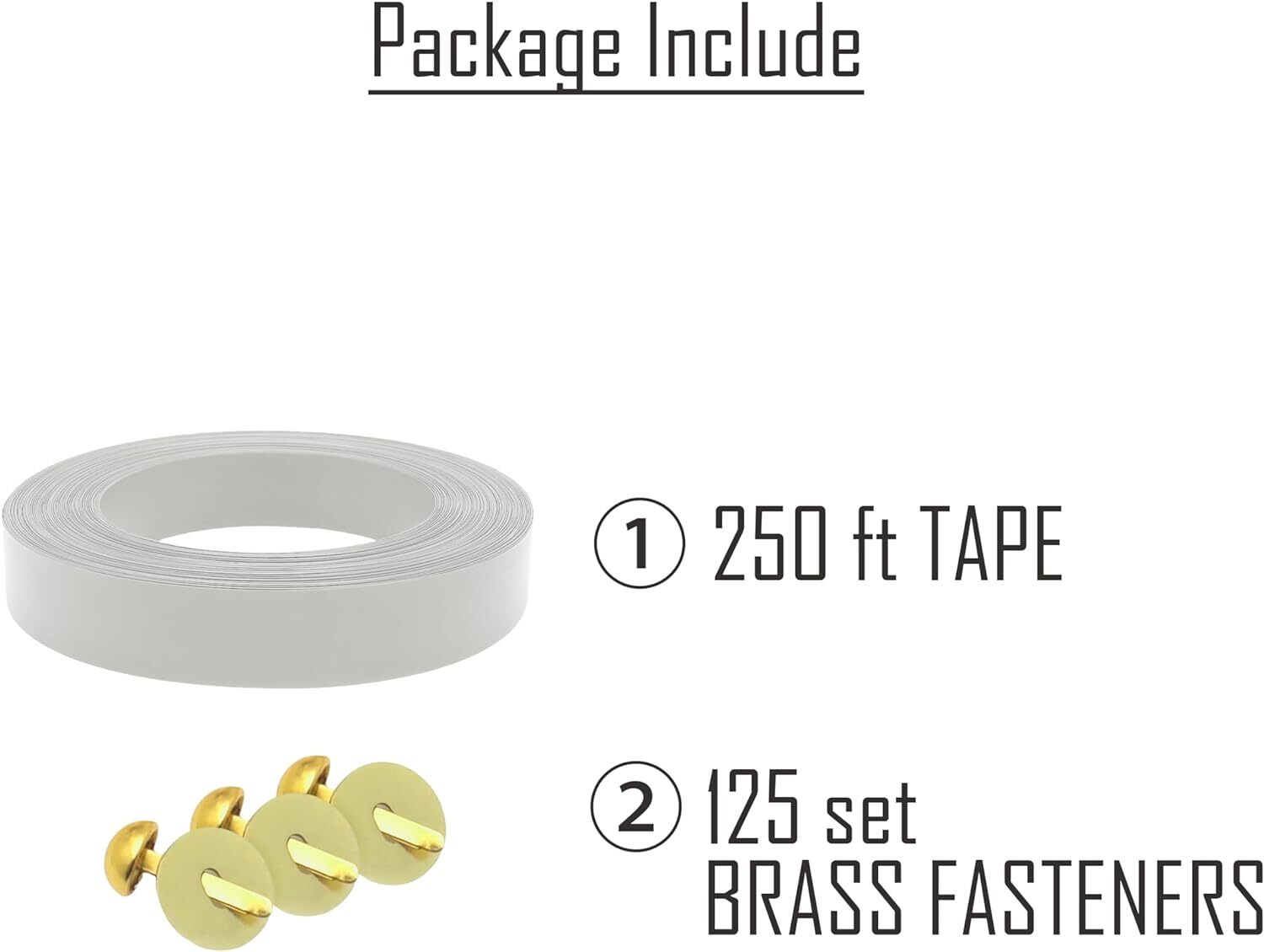 Chain Link Fence Privacy Slats Tape w/ Brass Fasteners, White, 1.8 in x 250 ft