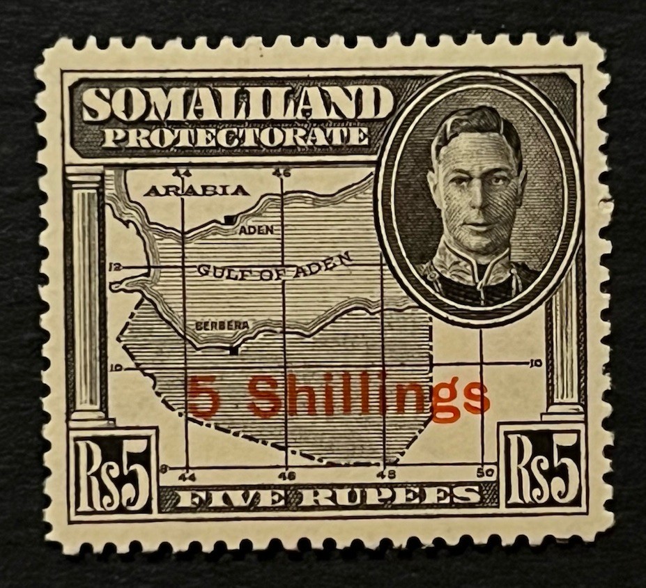 Travelstamps: 1942 Somaliland Stamps Sc #126 Sg 115 - 5sh on 5 Rupees KGVI MOGH