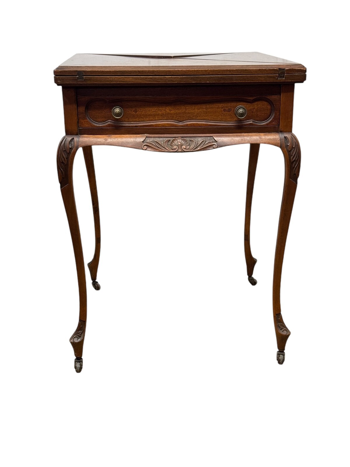 antique french walnut game table handkerchief carved stand card 1800s