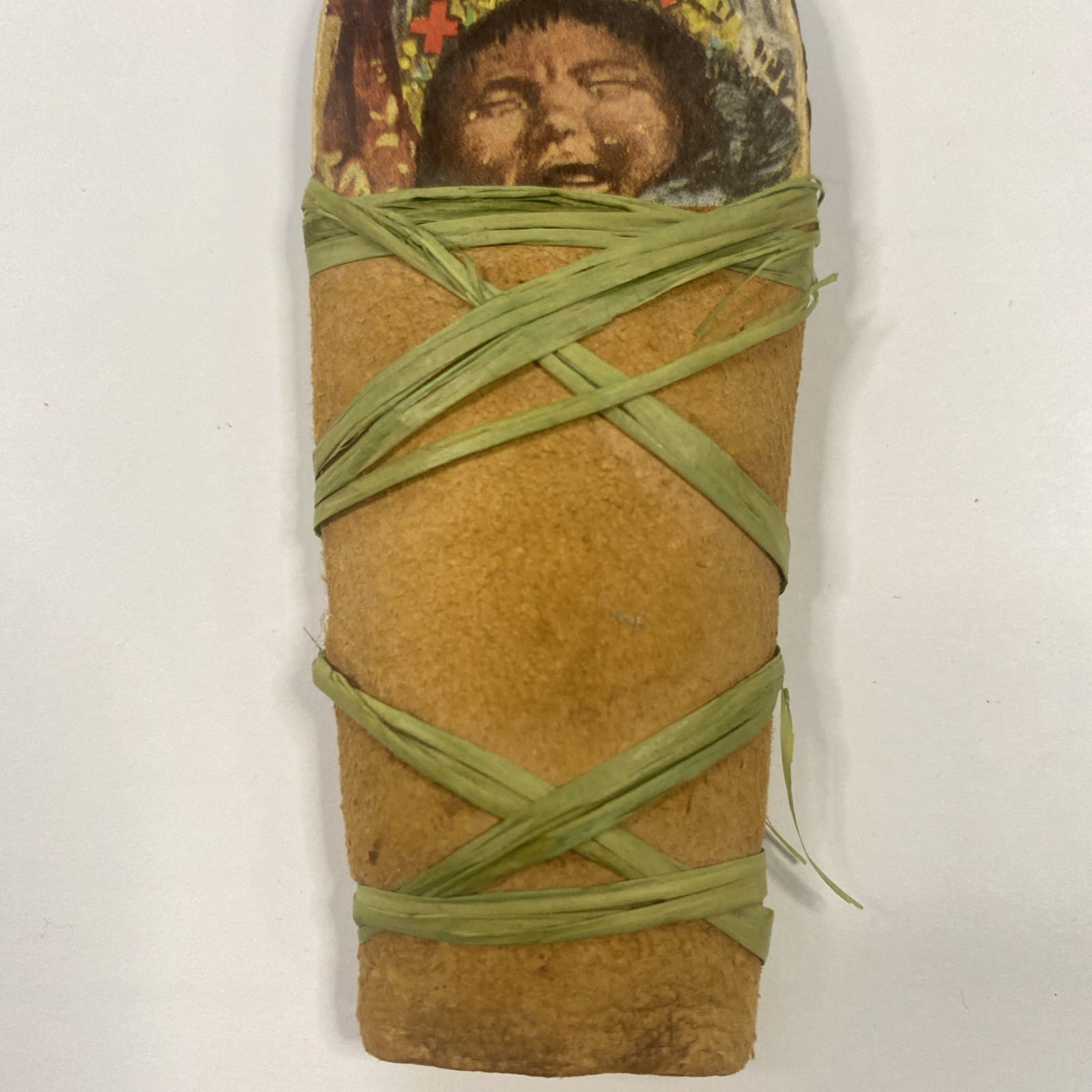 Grand Canyon Souvenir 1932 Papoose on Cradleboard Leather Wrapped Cardboard