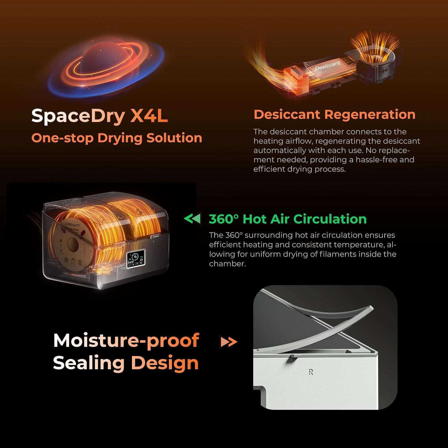 Creality Space Pi X4L Filament Dryer Box 4 Spools 3D Printer Filament Dehydrator