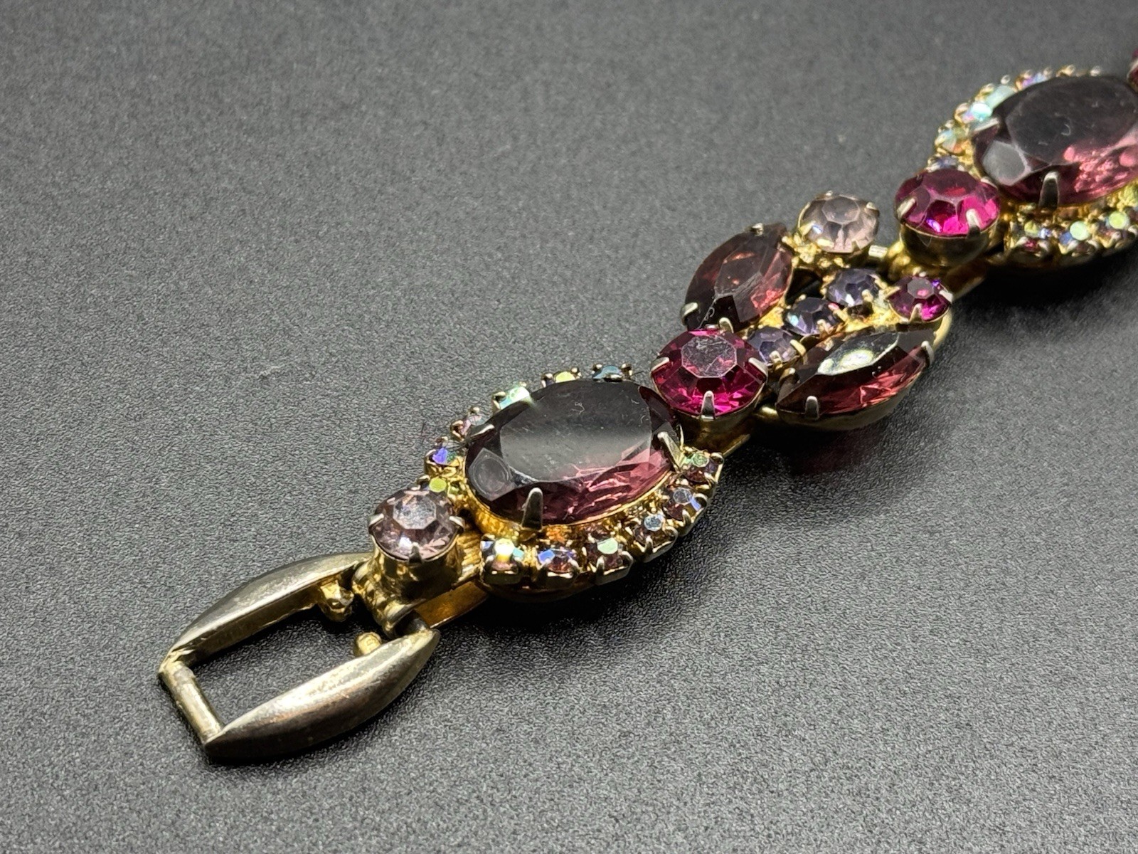 Vtg Juliana Delizza Elster 5-Link Bracelet +Brooch Lavender Mauve Hot Pink As-is