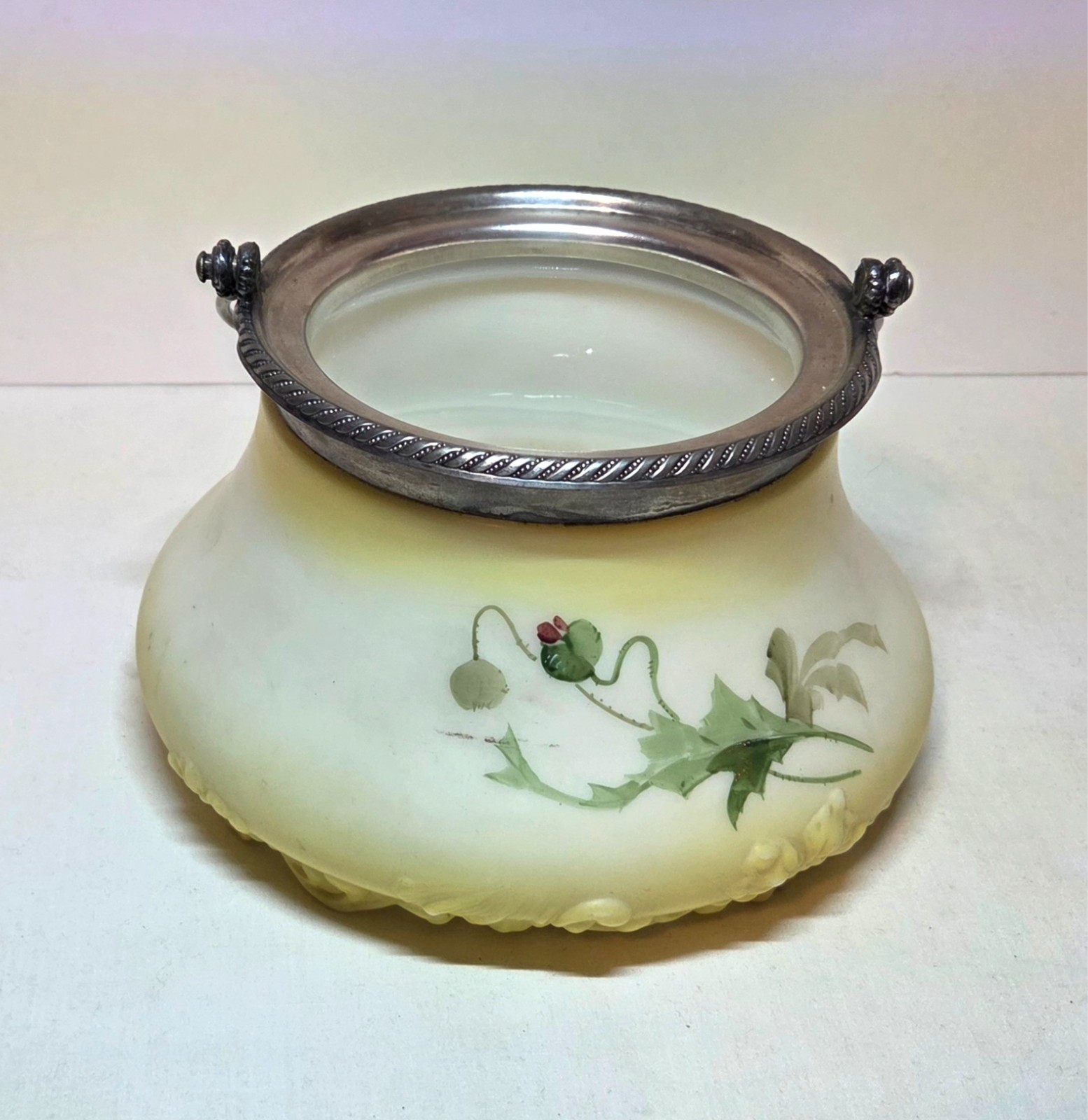COOKIE or BISCUIT JAR SILVERPLATE HAND PAINTED PAIRPOINT
