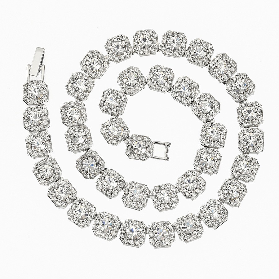 Silver Plated Stainless Steel 22 Inch Necklace Cubic Zirconia Large Center Stone