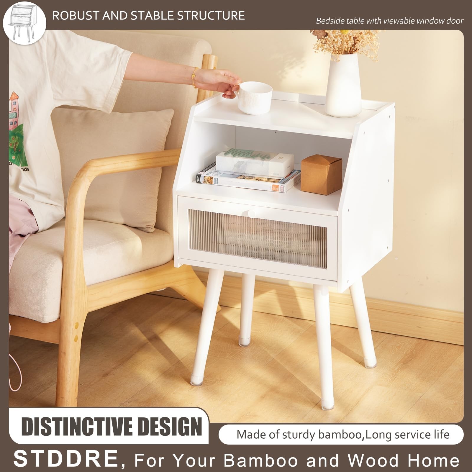 Mid Century Modern Nightstand Side Table End Table Bedside Table 2-Layer Stor...