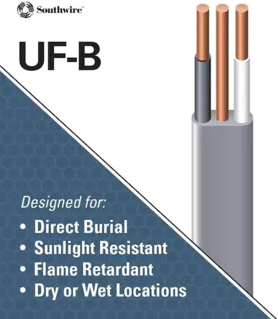 Southwire 250-ft 10/2 Solid UF-B Wire with Ground, By-The-Roll - Model 13056755