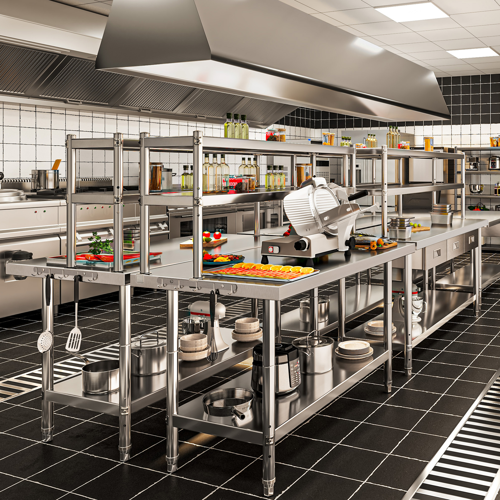 Stainless Steel Work Table with Overhead Shelf, 42" x 24"