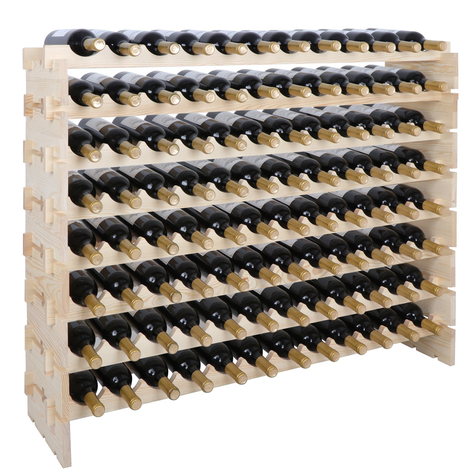 96 Bottles Holder Wine Rack Stackable Storage 8 Tier Solid Wood Display Shelves