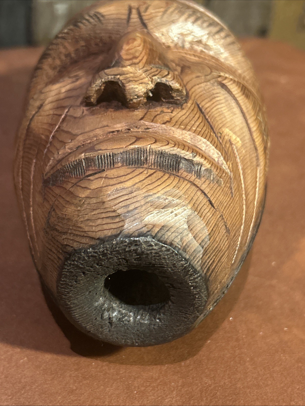 Antique Native American Hand Carved Medicine Man Cedar Mask Head Sculpture Rare