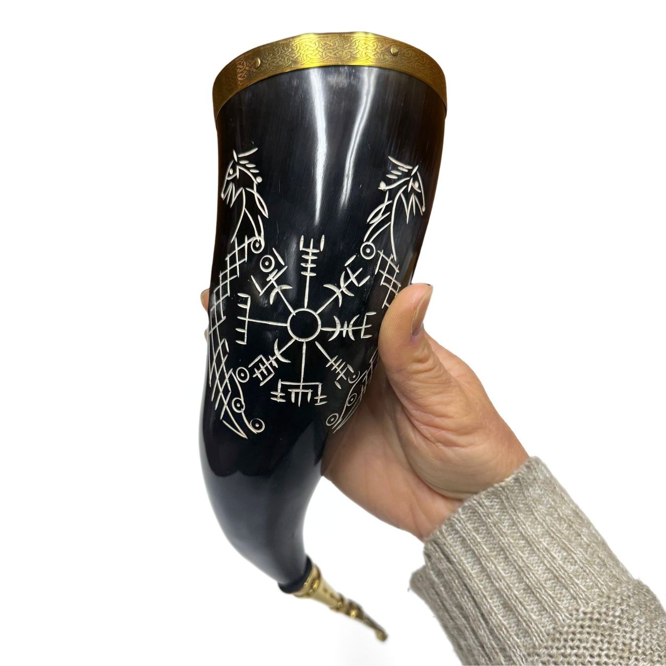 12-14" Viking Compass Horn with Brass Accents