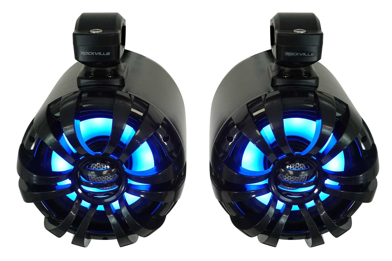 2) Rockville WB65KLED 6.5" 600w Black Marine Wakeboard LED Tower Speakers+Remote