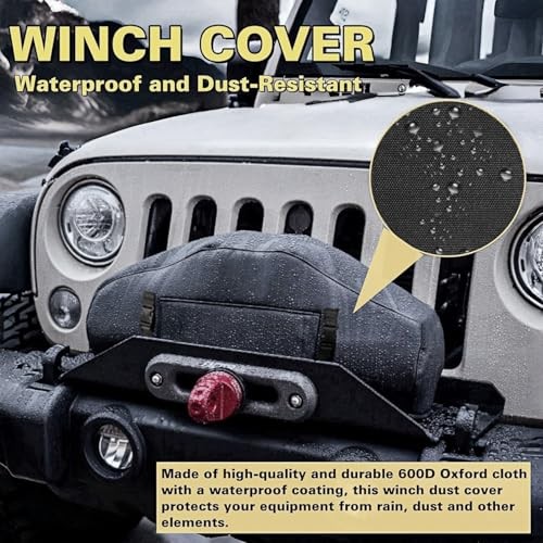 BLIRITEL Waterproof Winch Cover, Heavy Duty UV-resistant Winch Protective Black