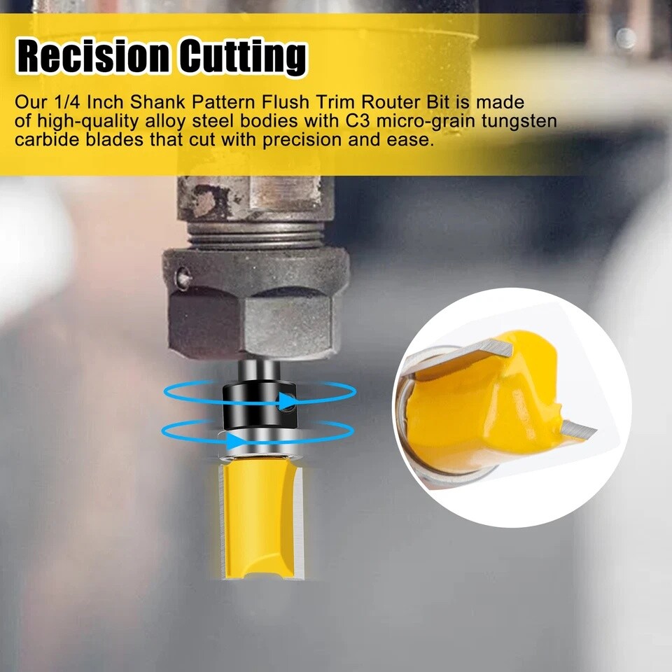 4Pcs 1/4'' Shank Top Bearing Flush Trim Carbide Router Bit Set Milling Cutter US