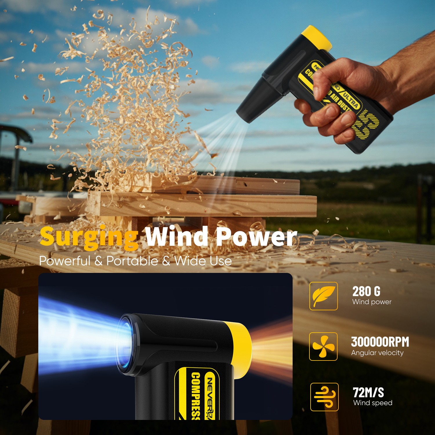 300,000 RPM Compressed Air Duster Rechargeable Electric Air Blower with 8 Speed