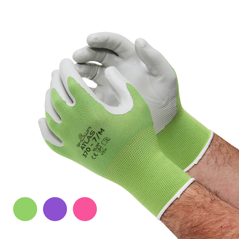 12 Pair Atlas Showa 370 Nitrile Gloves Garden Work Paint Landscaping ANY COLOR
