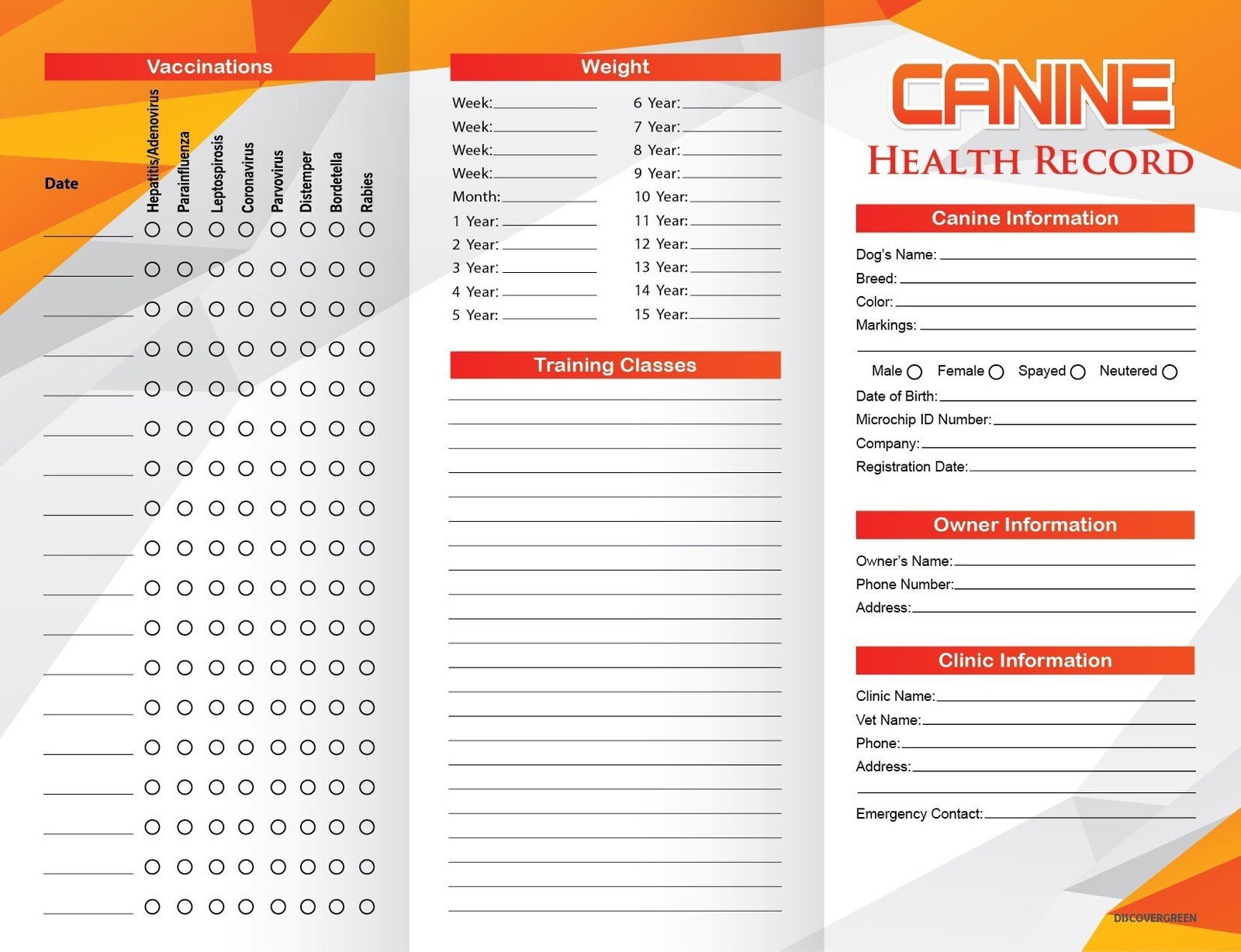 100 Canine Dog Puppy Health Record Vaccine Shot Folder Booklet 8.5" x 11"