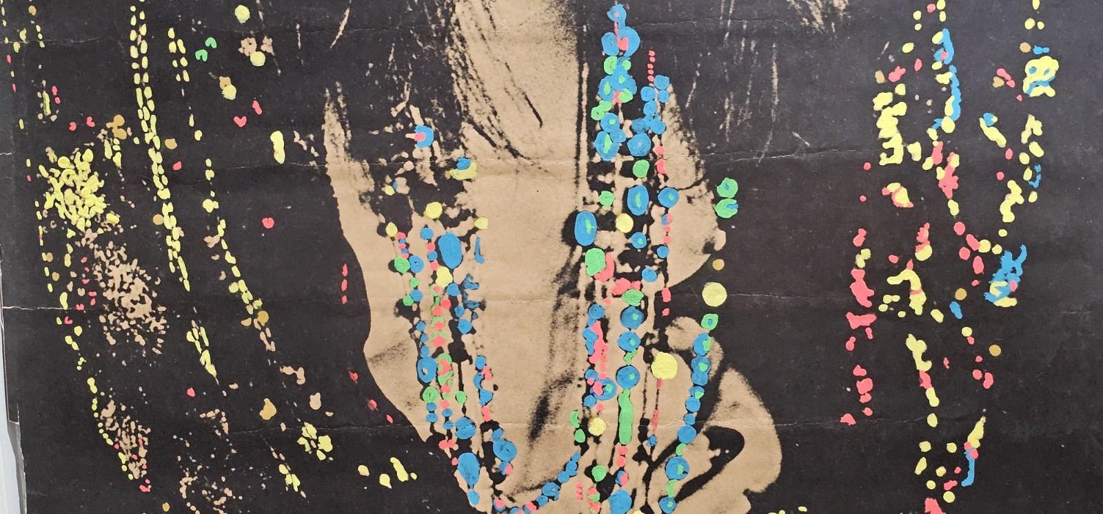 Vintage Janis Joplin Black & White Poster Altered Hand Painted Blacklight Paint