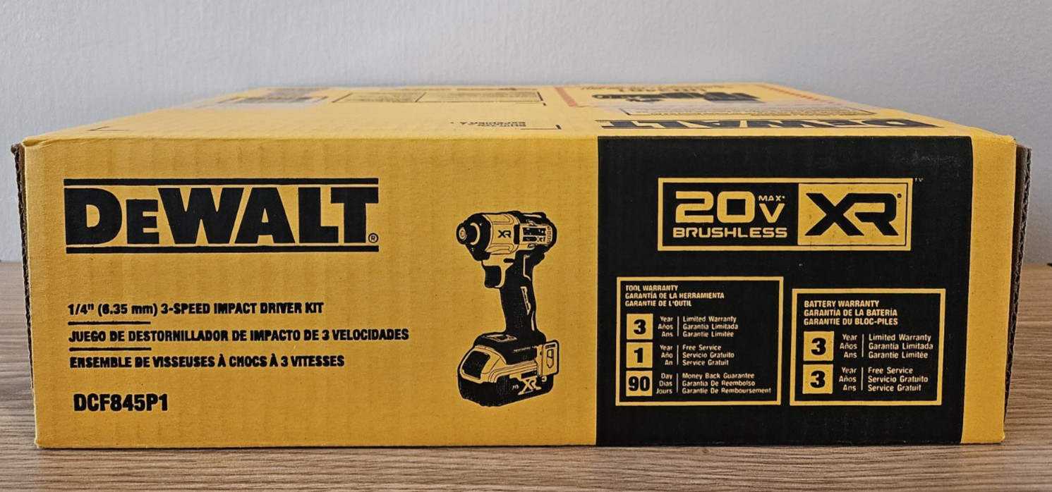 NEW DeWALT XR 20V Max Brushless 1/4" 3-Speed Impact Driver Kit DCF845P1