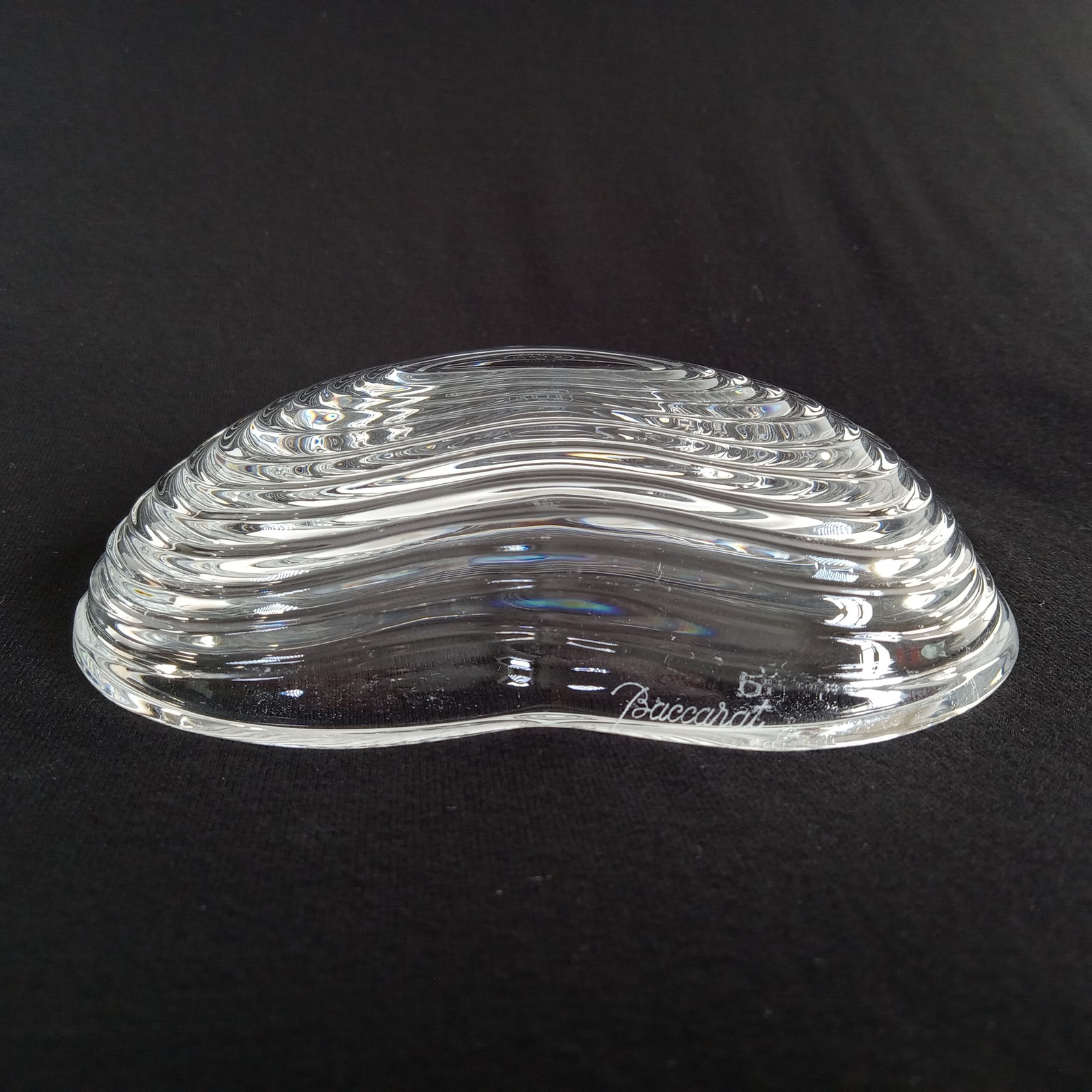 Baccarat Crystal Heart Dish Bowl Clear Ribbed France Signed Clear 4.75"