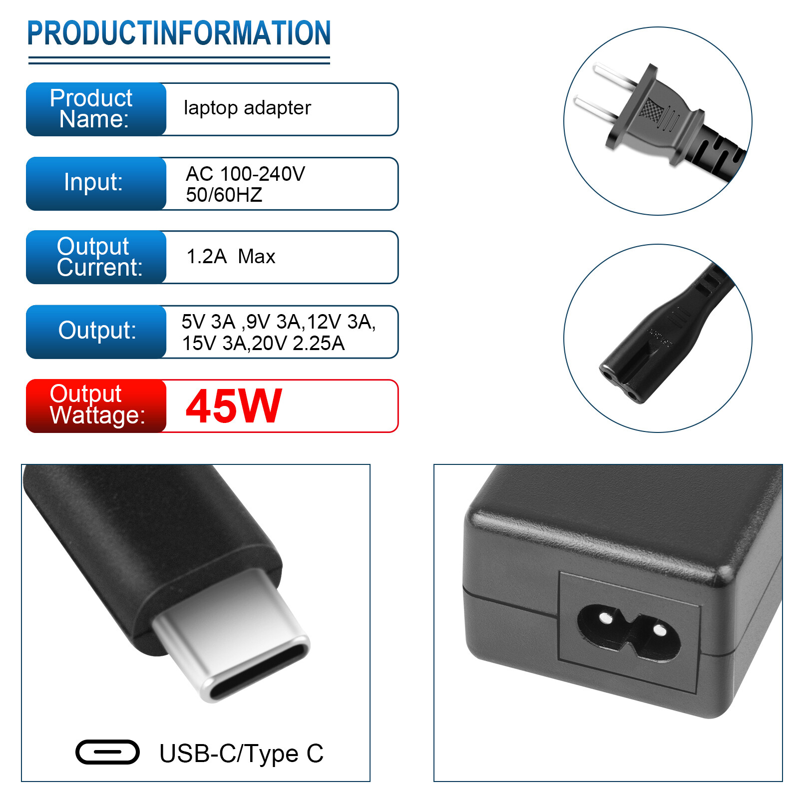 45W USB-C Charger Type-C Laptop Adapter For Lenovo ThinkPad X1 Carbon Yoga NEW