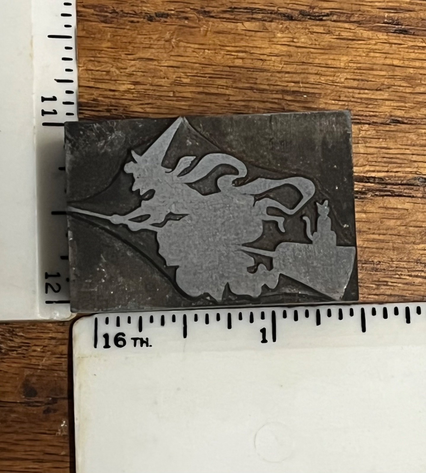 Antique Vintage Halloween Flying Witch & JOL Metal Letterpress Printing Blocks