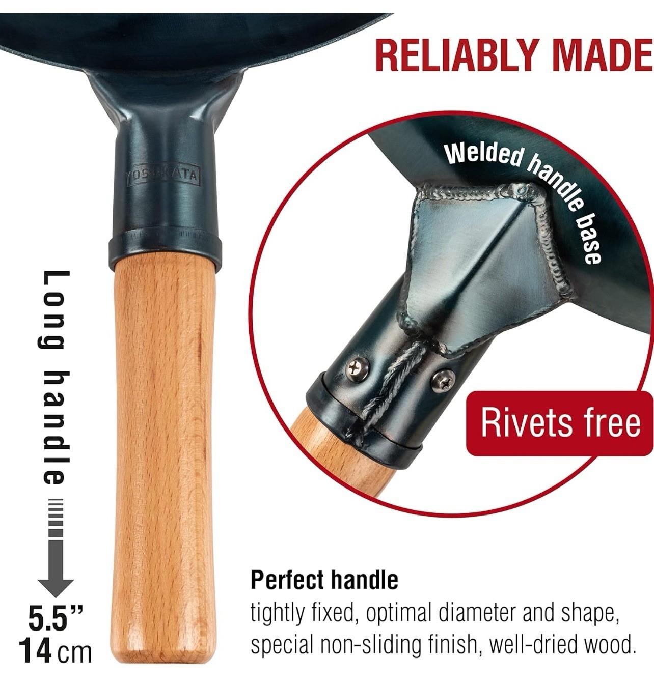 YOSUKATA 13.5” Blue Carbon Steel Wok Pan – Pre-Seasoned Flat Bottom Wok Compatib