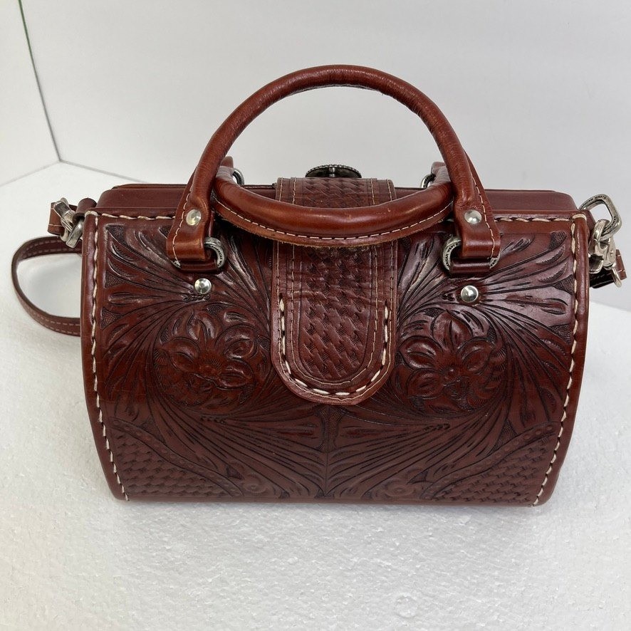 American West Tooled Leather Western Satchel Concho Crossbody Bag Cowgirl