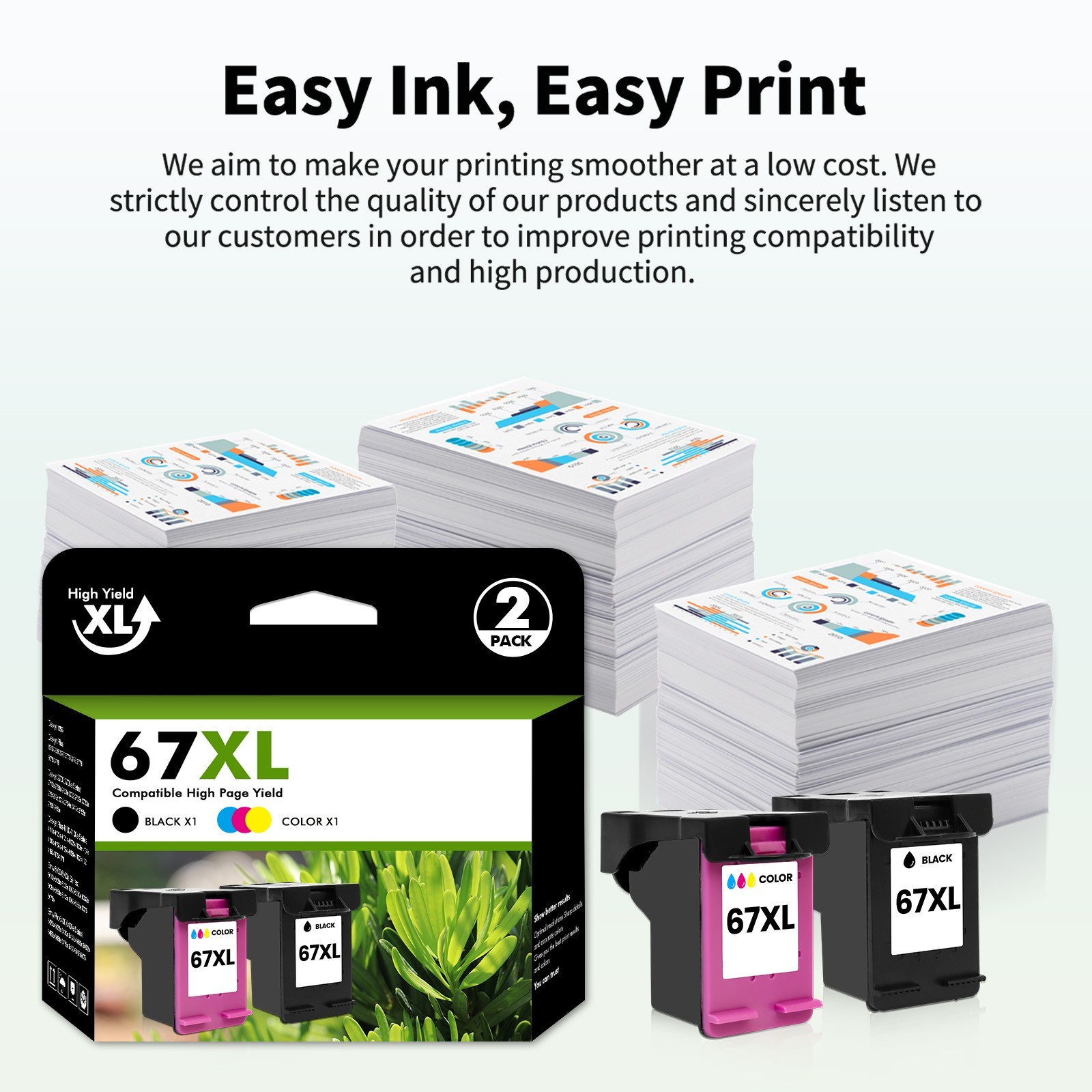 2PK 67XL Ink Cartridge Black For HP ink 67 DeskJet 2700 2755 4155 Envy 6055 6455