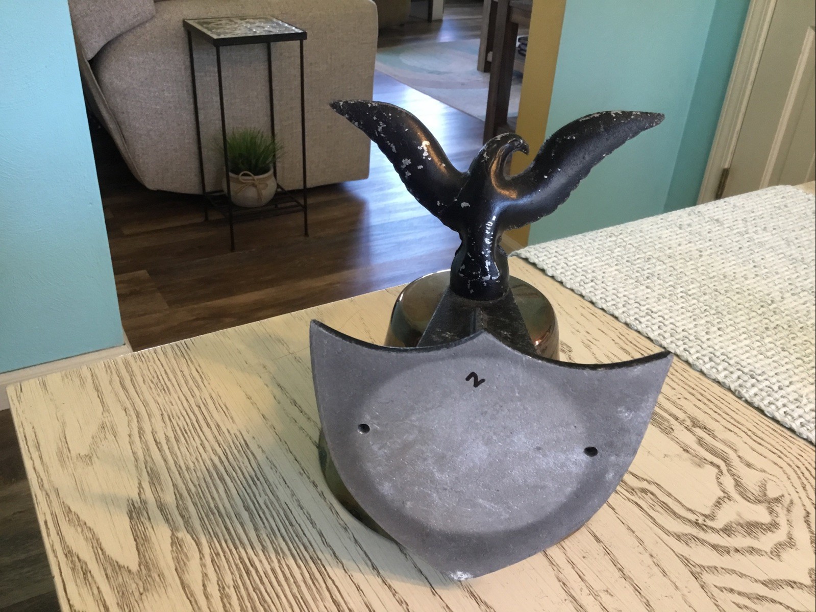 Vintage Brass Bell With Cast Iron Eagle Topper