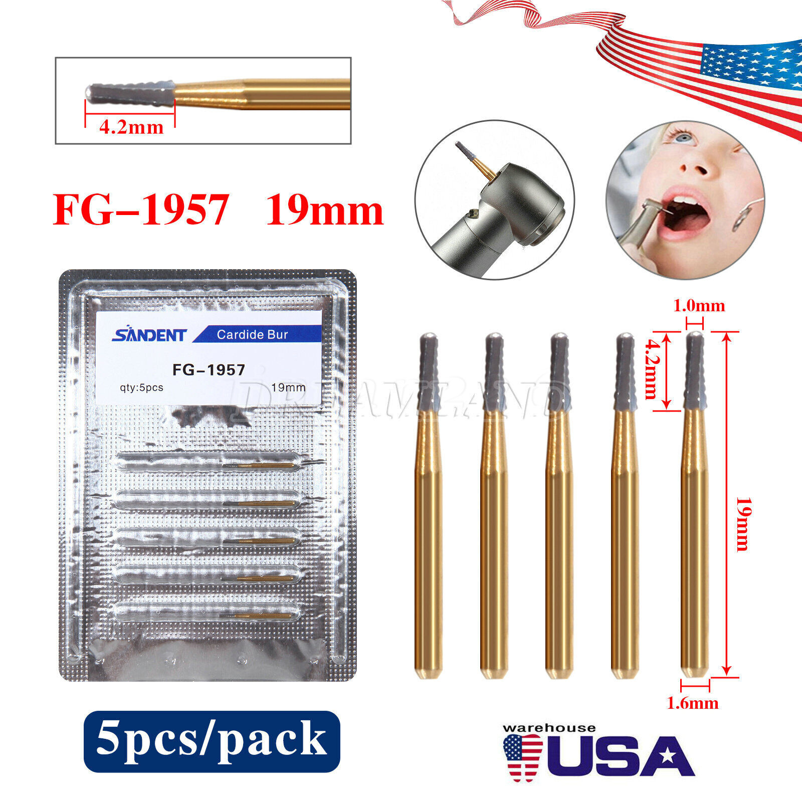 5/10Pcs Dental Carbide Trimming & Finishing Burs FG7404/7406/7408/7901/7902/7903