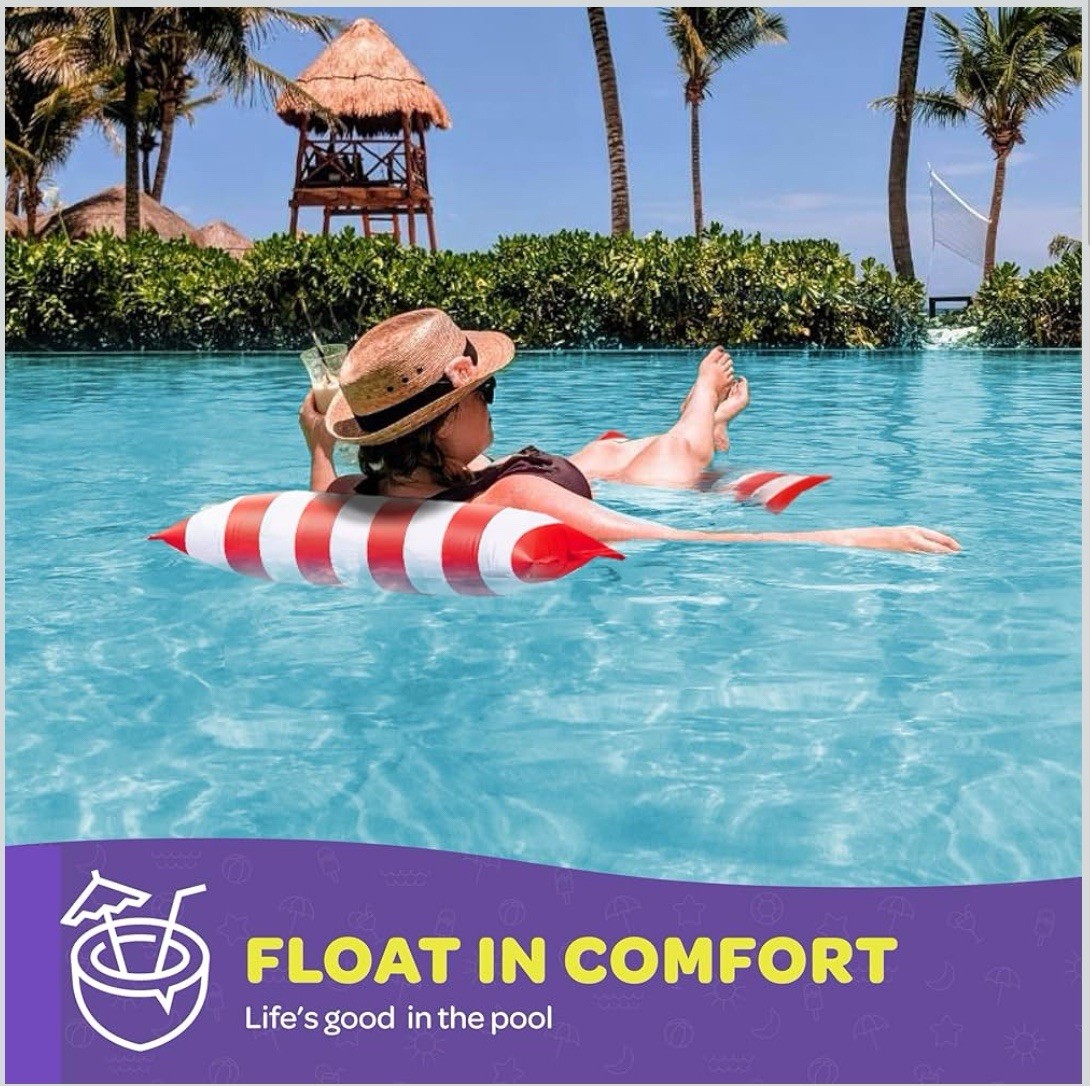 2 Pack Multi-Purpose Inflatable Hammock Pool Floats Adults Red Blue 44in X 26in