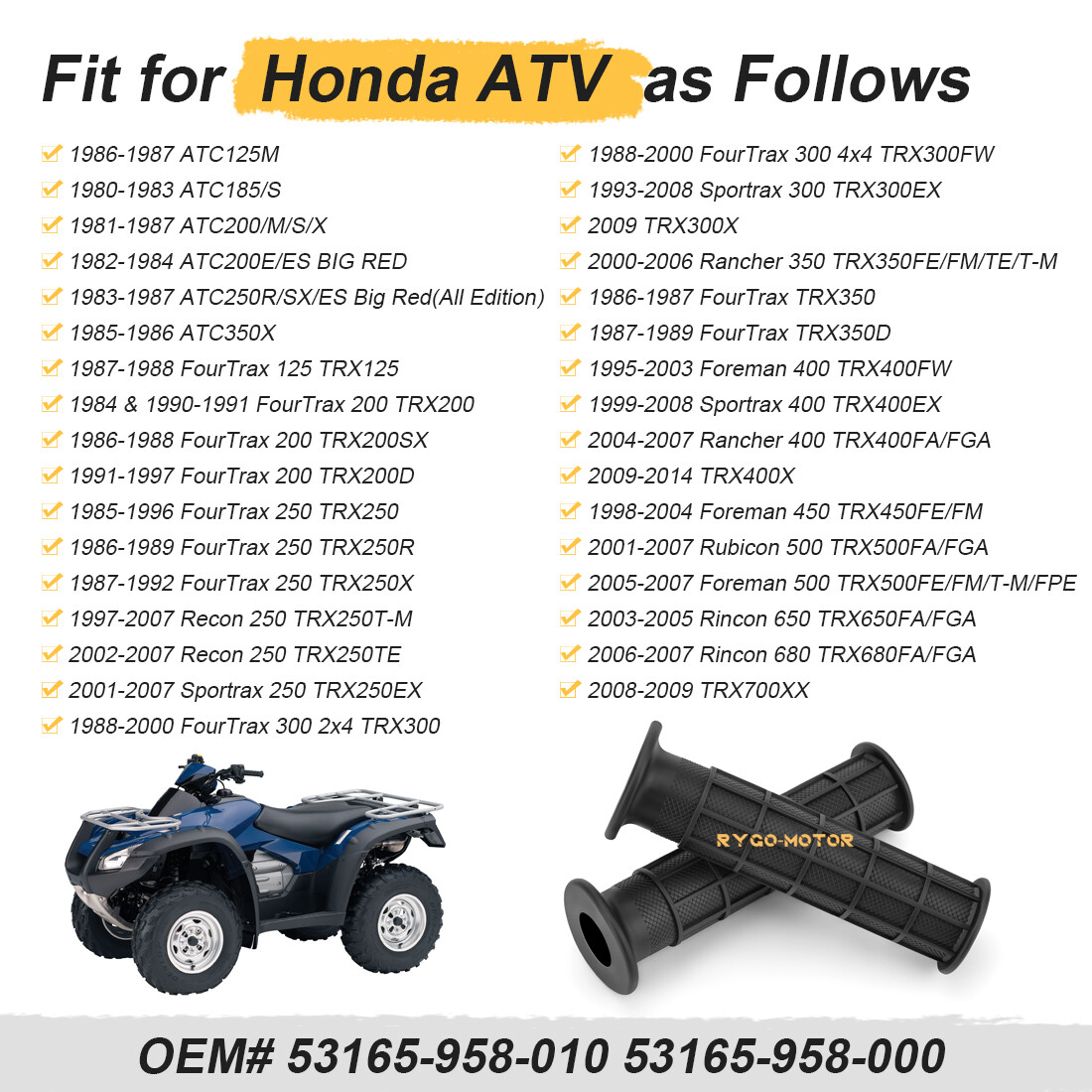 2PCS Handlebar Grips for Honda FourTrax 300 TRX300 TRX300FW 2x4 4x4 1988-2000