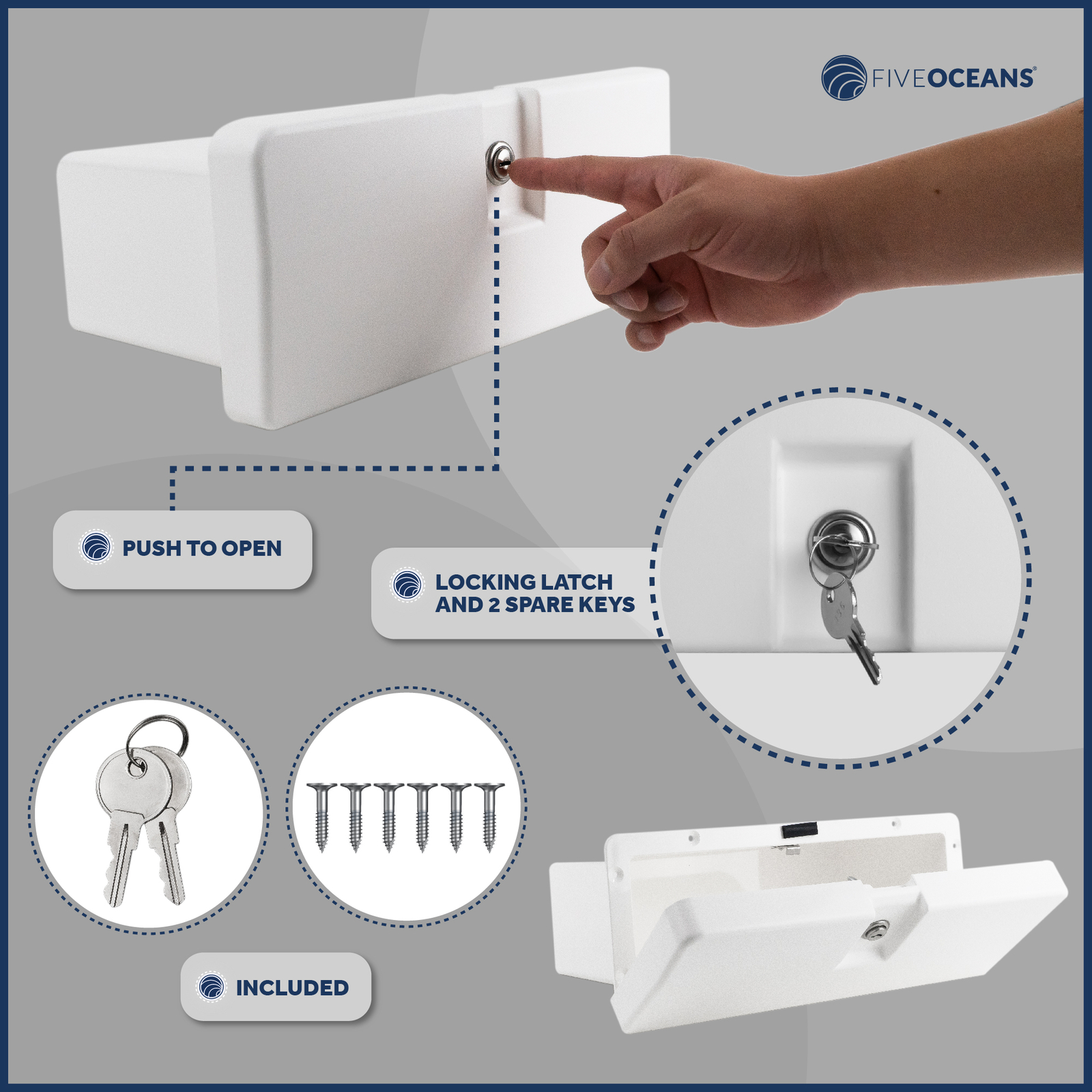 Boat Glove Box, Lockable with 2 Keys, High-Impact and UV-Resistant White Plastic